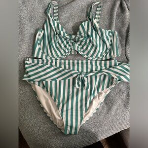 Gabifresh Swimsuits For All Green Stripe Bikini set with underwire plus 26